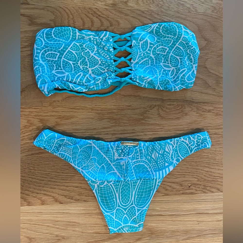 San Lorenzo Hawaii Teal Reversible Bikini Top and Bottom